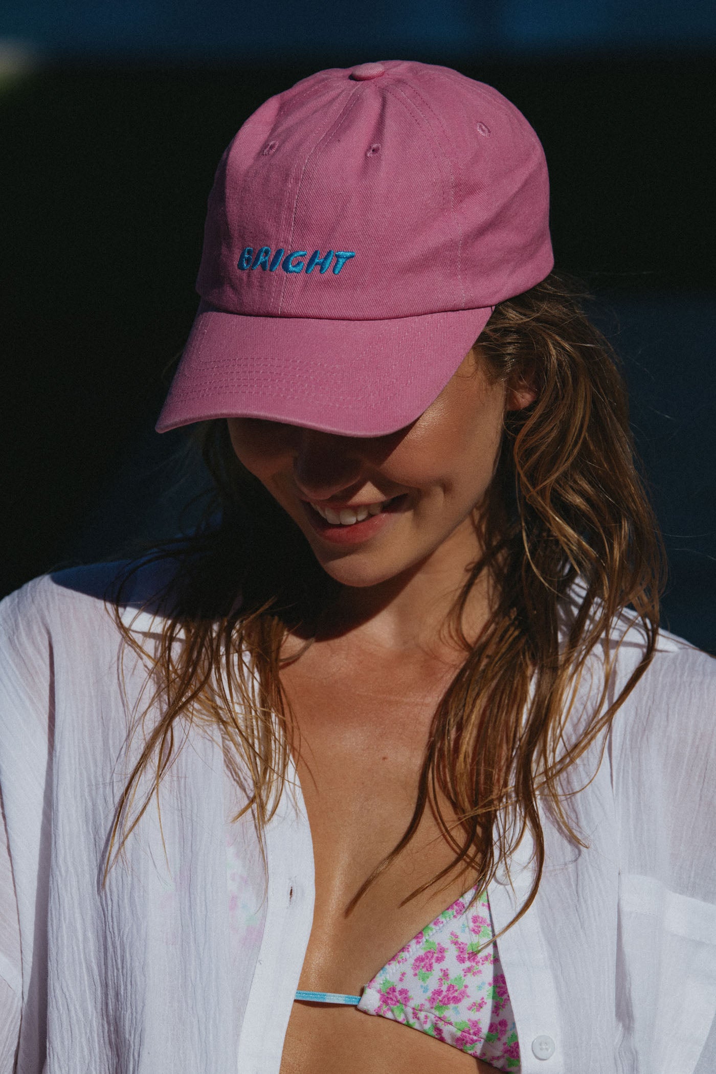 BRIGHT CAP (PINK WASHED WITH BLUE LOGO)