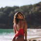 One-Piece swimsuit with red color bright swimwear